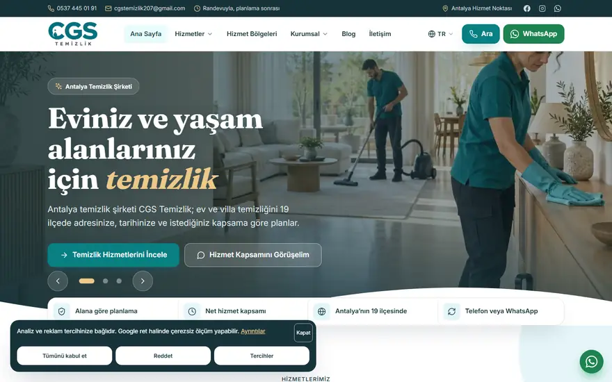 Antalya CGS Temizlik web sitesi masaüstü görünümü