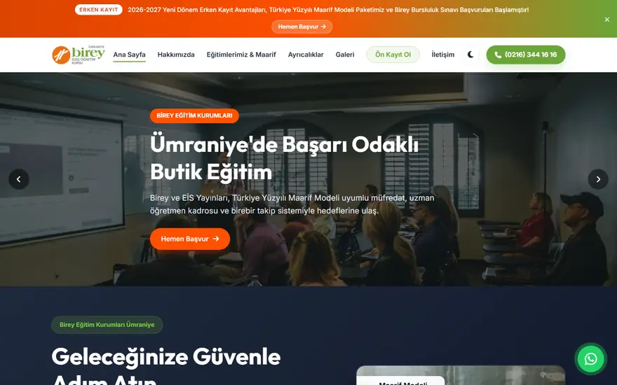 Birey Ümraniye web sitesi masaüstü görünümü