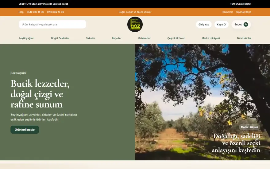 Boz Zeytinyağları web sitesi masaüstü görünümü