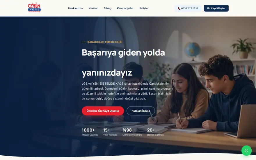 Çanakkale Çözüm Kurs web sitesi masaüstü görünümü