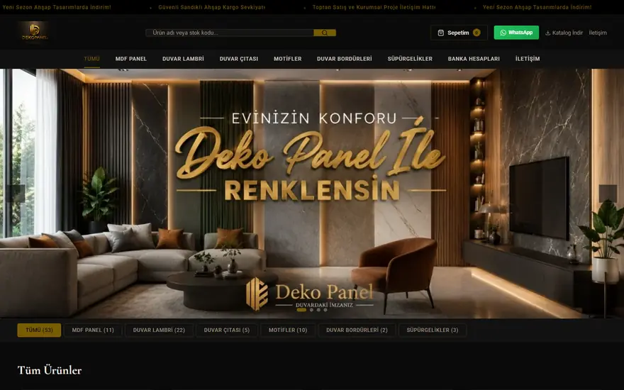 Dekopanel web sitesi masaüstü görünümü
