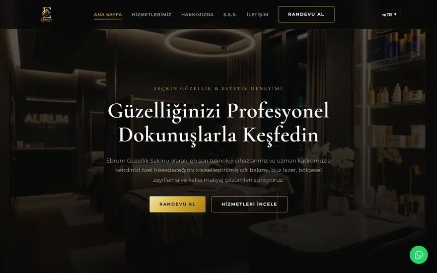 Ebrum Güzellik Salonu web sitesi masaüstü görünümü
