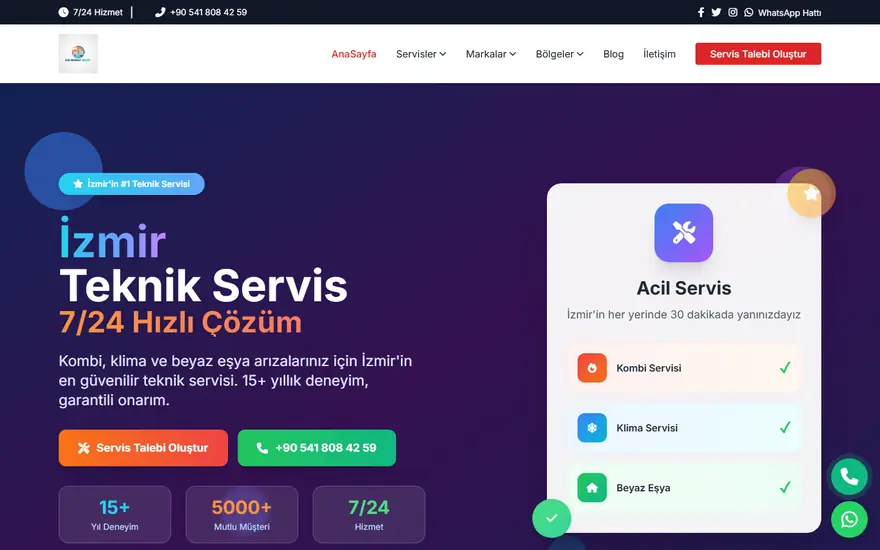 Ege Merkez Servis web sitesi masaüstü görünümü