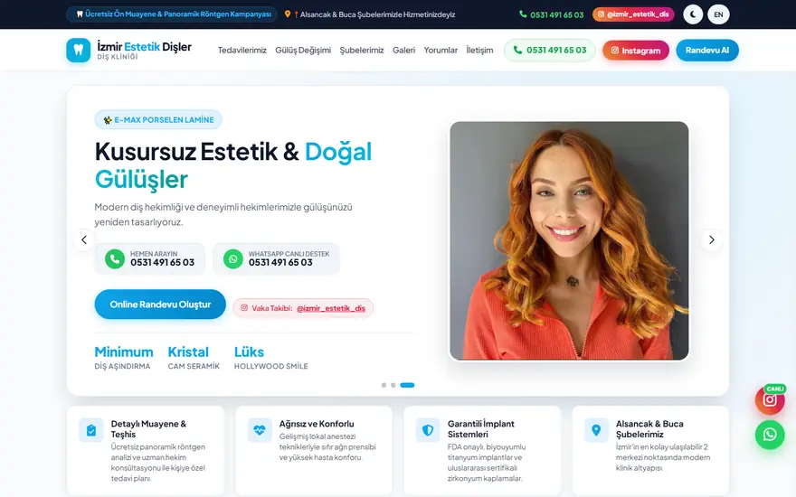 İzmir Estetik Dişler web sitesi masaüstü görünümü