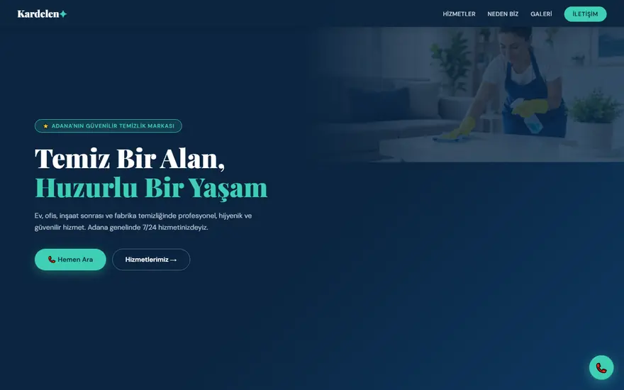Kardelen Temizlik web sitesi masaüstü görünümü