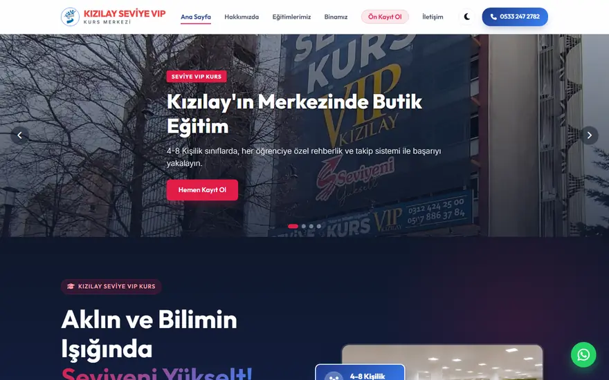 Kızılay Seviye VIP Kurs web sitesi masaüstü görünümü