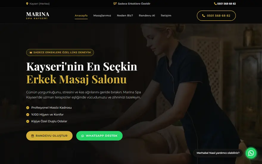 Marina Spa Kayseri web sitesi masaüstü görünümü