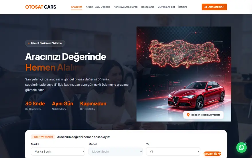 Otosat Cars araç değerleme ekranı