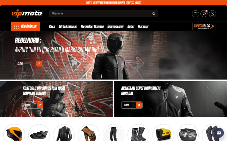 Vipmoto web sitesi masaüstü görünümü